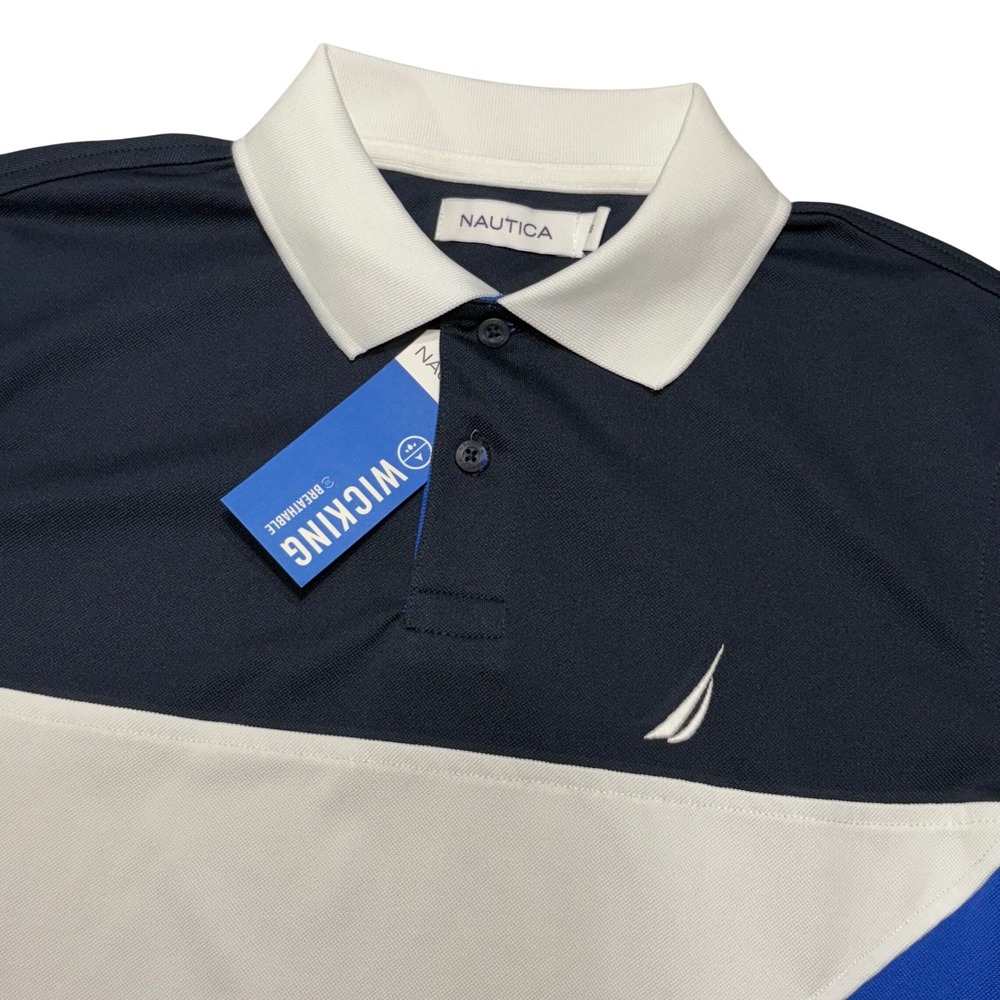 Nautica Mens Performance Polo Shirt Navy White Blue Colorblock KR8420 XS NEW‎